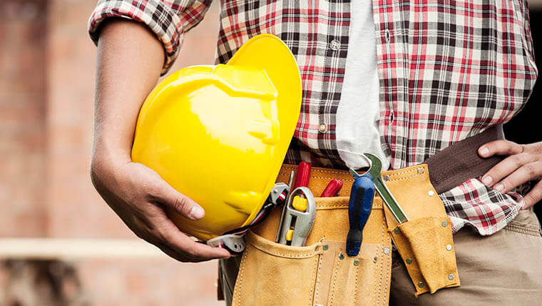 Construction worker with hard hat