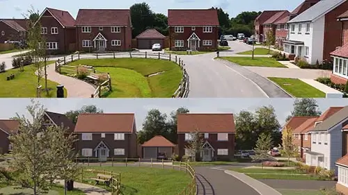 Thakeham's Berry Court development. Drone picture above and Lilian's BIM image below