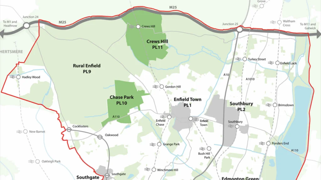 Map of Enfield New Town plans